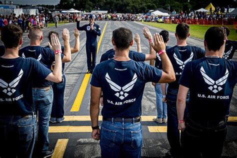 An Air Force recruiter administering the oath of enlistment